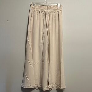 Pull On Beige Flowy Wide-Leg Pants Large